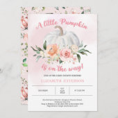 柔らかいピンクのフローラ小さなかぼちゃの赤ちゃんシャワー 招待状 (正面/裏面)