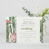 柔らかいピンクのフローラ砂漠のサボテンの水の結婚色の 招待状 (スタンド正面)