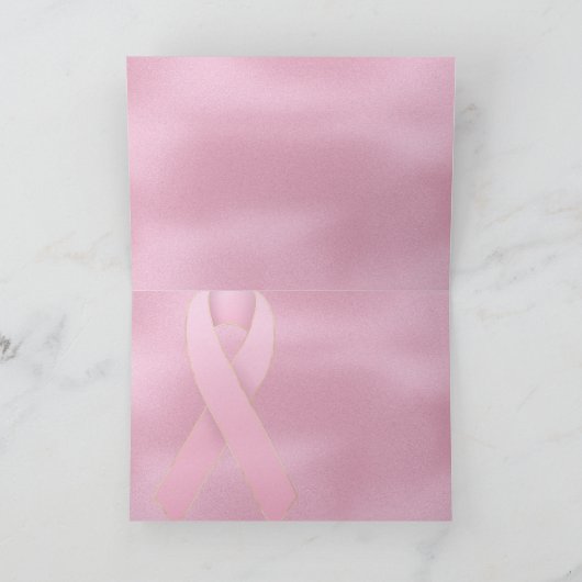 柔らかいピンクのリボンの乳癌の挨拶状 カード (内部)