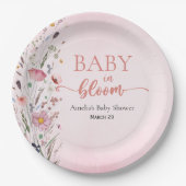 柔らかいピンクのワイルドフラワーベビーシャワー ペーパープレート (正面)