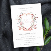 柔らかいピンクのワイルドフラワーモノグラムクレストベビーシャワー 招待状