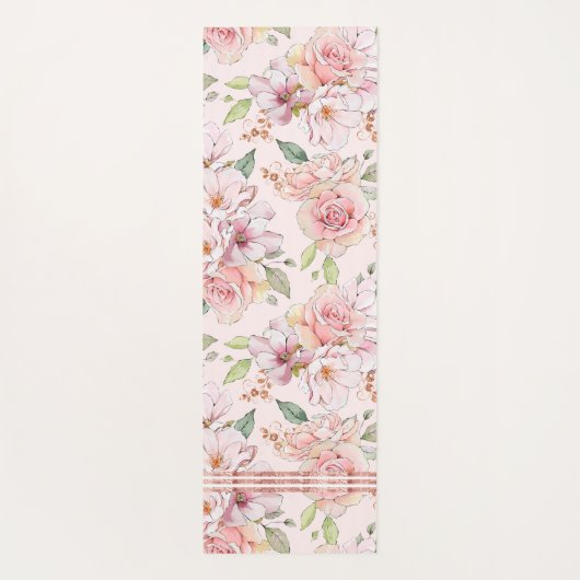 柔らかいピンクのヴィンテージバラパターンのバスタオオルセット ヨガマット (裏面)