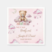 柔らかいピンクの夢のクマのブロック赤ちゃんの女の子シャワー スタンダードカクテルナプキン (正面)