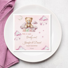 柔らかいピンクの夢のクマのブロック赤ちゃんの女の子シャワー スタンダードカクテルナプキン