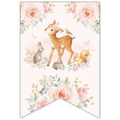 柔らかいピンクの女の子の森林動物の花柄の誕生日 バンティングフラッグ (第1の旗)