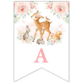 柔らかいピンクの女の子の森林動物の花柄の誕生日 バンティングフラッグ (第3の旗)