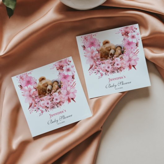 柔らかいピンクの寝熊のベビーシャワー スタンダードランチョンナプキン