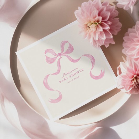 柔らかいピンクの手引き弓ベビーシャワー スタンダードカクテルナプキン