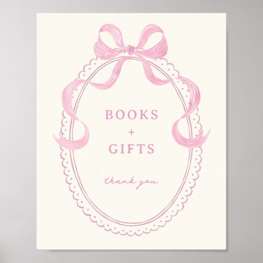 柔らかいピンクの手描き弓フレームブックギフト ポスター (正面)
