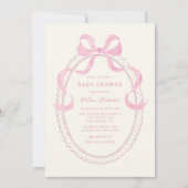 柔らかいピンクの手描き弓フレームベビーシャワー 招待状 (正面)