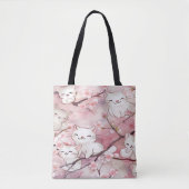 柔らかいピンクの桜の花かわいい猫の柄 トートバッグ (正面)