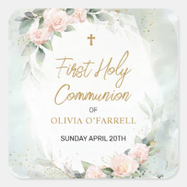 柔らかいピンクの水の色の花の最初の神聖な聖餐式 スクエアシール