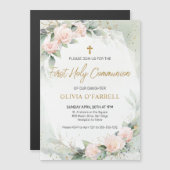 柔らかいピンクの水の色の花の緑のコミュニティ マグネット招待状 (正面/裏面)