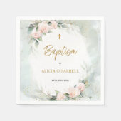 柔らかいピンクの水の色の花金ゴールドクロスバプテスマ スタンダードカクテルナプキン (正面)