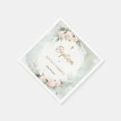 柔らかいピンクの水の色の花金ゴールドクロスバプテスマ スタンダードカクテルナプキン (角)