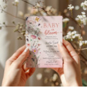 柔らかいピンクの水の色ワイルドフラワーベビーシャワー 招待状