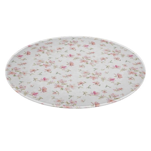 柔らかいピンクの水彩画の花模様 カッティングボード (角)