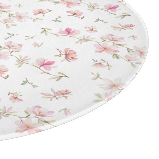 柔らかいピンクの水彩画の花模様 カッティングボード (角)