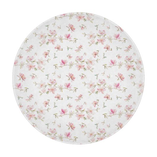 柔らかいピンクの水彩画の花模様 カッティングボード (正面)