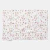 柔らかいピンクの水彩画の花模様 キッチンタオル (横)