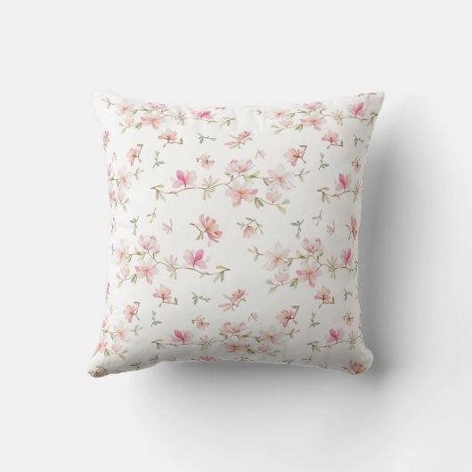 柔らかいピンクの水彩画の花模様 クッション (裏面)