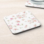 柔らかいピンクの水彩画の花模様 コースター (左側)