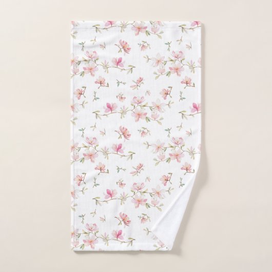 柔らかいピンクの水彩画の花模様 バスタオルセット (ハンドタオル)