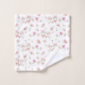 柔らかいピンクの水彩画の花模様 バスタオルセット (ウォッシュタオル)