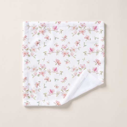 柔らかいピンクの水彩画の花模様 バスタオルセット (ウォッシュタオル)