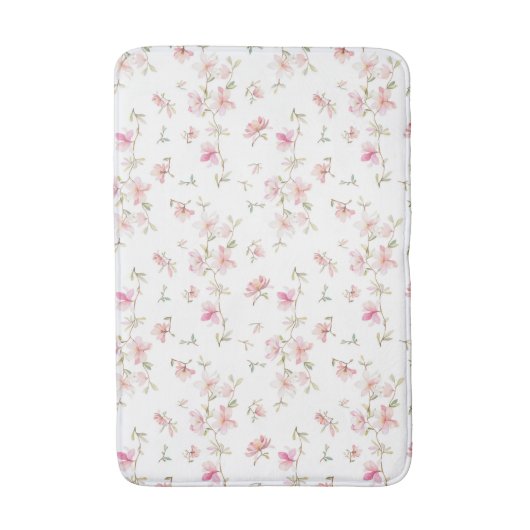 柔らかいピンクの水彩画の花模様 バスマット (正面縦)