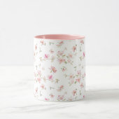 柔らかいピンクの水彩画の花模様 マグカップ (中央)