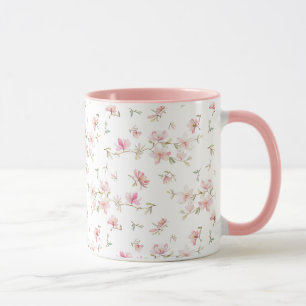 柔らかいピンクの水彩画の花模様 マグカップ
