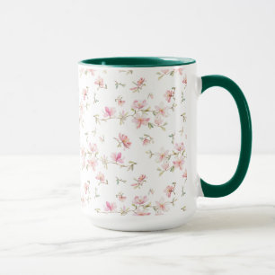 柔らかいピンクの水彩画の花模様 マグカップ