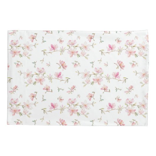 柔らかいピンクの水彩画の花模様 枕カバー (裏面-左)