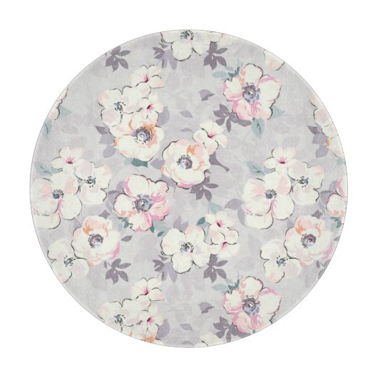 柔らかいピンクの水彩画パターン カッティングボード (正面)