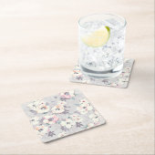 柔らかいピンクの水彩画パターン スクエアペーパーコースター (インサイチュ)