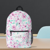 柔らかいピンクの水色の花と緑の葉花 プリントバックパック