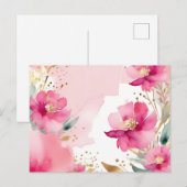 柔らかいピンクの水色の花と金ゴールド ポストカード (正面/裏面)