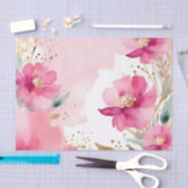 柔らかいピンクの水色の花と金ゴールド 薄葉紙 (クラフト)