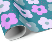柔らかいピンクの白と青の夏の花パターン ラッピングペーパー (ロールコーナー)
