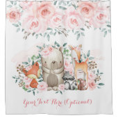 柔らかいピンクの花のバラの森林森林動物 シャワーカーテン (正面)