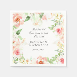 柔らかいピンクの花の緑感動的の結婚香り スタンダードカクテルナプキン