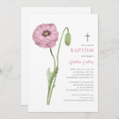 柔らかいピンクの花の花のスクリプエレガントトのバプテスマ 招待状 (正面/裏面)