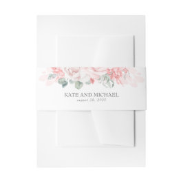 柔らかいピンクの花エレガントな結婚式 招待状ベリーバンド