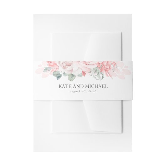 柔らかいピンクの花エレガントな結婚式 招待状ベリーバンド (正面例)