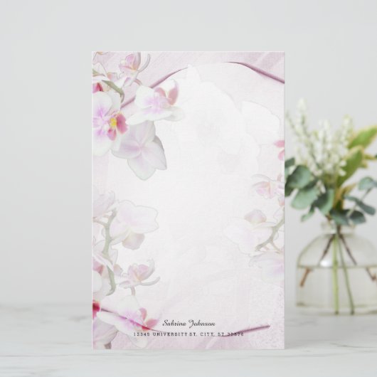 柔らかいピンクの花柄 便箋 (スタンド正面)