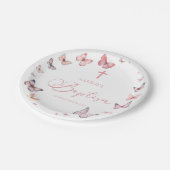 柔らかいピンクの蝶バプテスマ ペーパープレート (アングル)