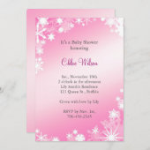 柔らかいピンクの雪片のベビーシャワーの招待状 招待状 (正面/裏面)
