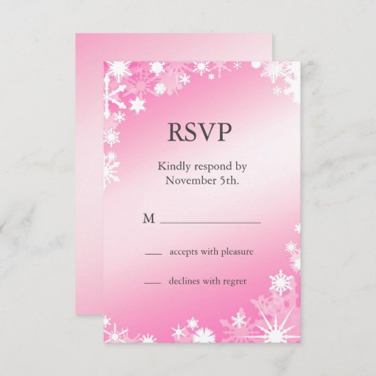 柔らかいピンクの雪片RSVP 出欠カード (正面/裏面)