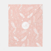 柔らかいピンクまたは任意の色のボホの羽ガーリーの花 フリースブランケット (正面)